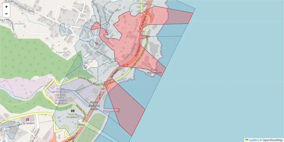 Mapa detalhado do código postal 9100-061 com limites, códigos postais vizinhos e agências dos correios