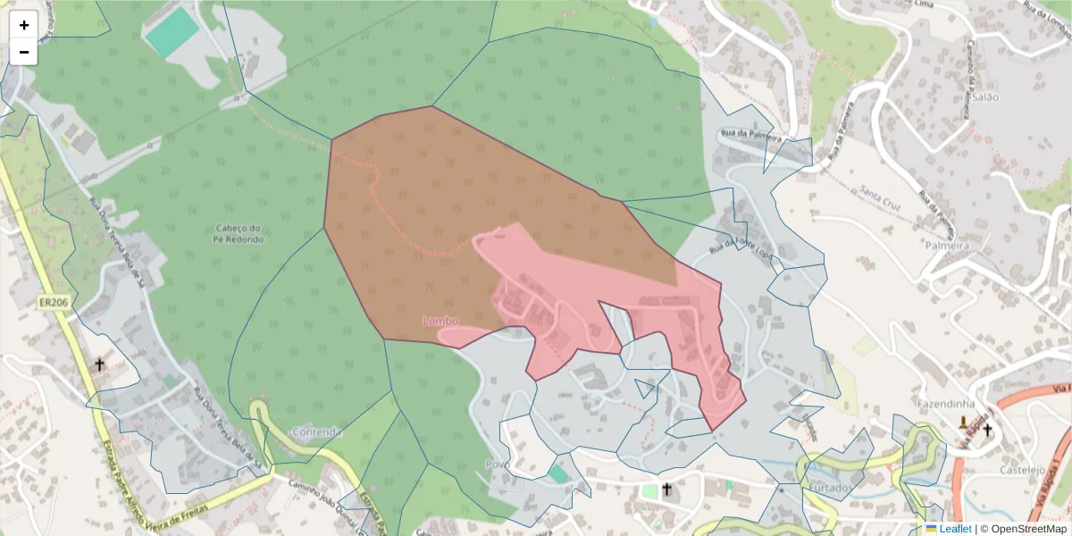 Mapa detalhado do código postal 9100-065 com limites, códigos postais vizinhos e agências dos correios