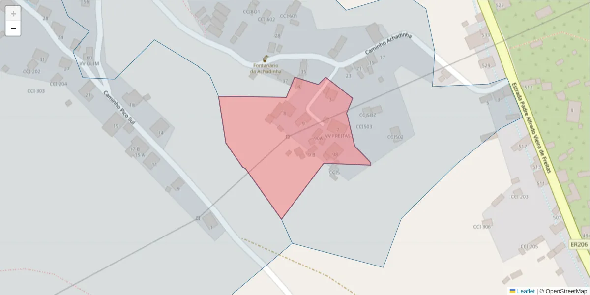 Mapa detalhado do código postal 9100-068 com limites, códigos postais vizinhos e agências dos correios
