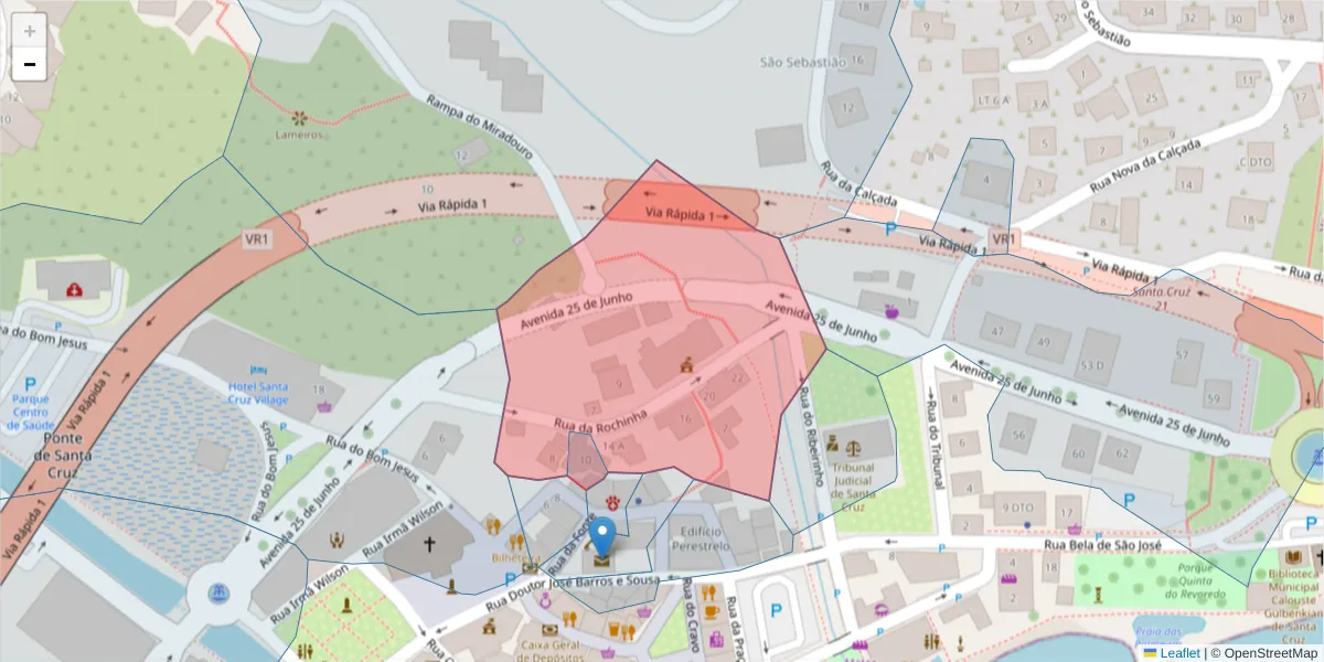 Mapa detalhado do código postal 9100-144 com limites, códigos postais vizinhos e agências dos correios