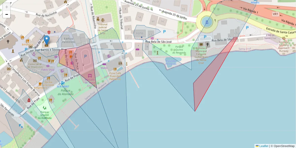 Mapa detalhado do código postal 9100-155 com limites, códigos postais vizinhos e agências dos correios