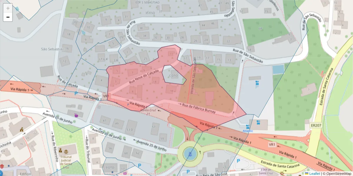 Mapa detalhado do código postal 9100-163 com limites, códigos postais vizinhos e agências dos correios