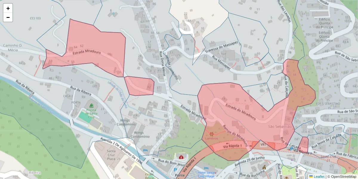 Mapa detalhado do código postal 9100-181 com limites, códigos postais vizinhos e agências dos correios