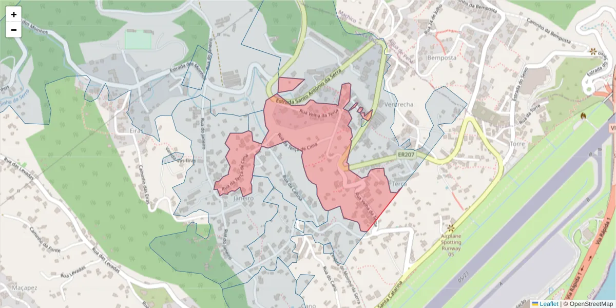 Mapa detalhado do código postal 9100-186 com limites, códigos postais vizinhos e agências dos correios