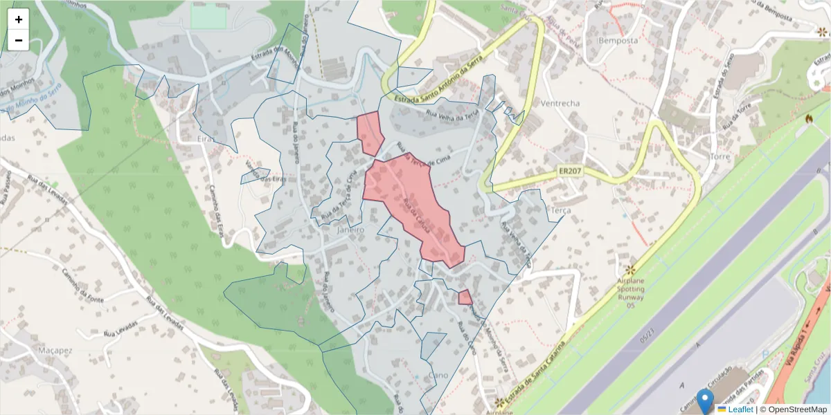 Mapa detalhado do código postal 9100-188 com limites, códigos postais vizinhos e agências dos correios
