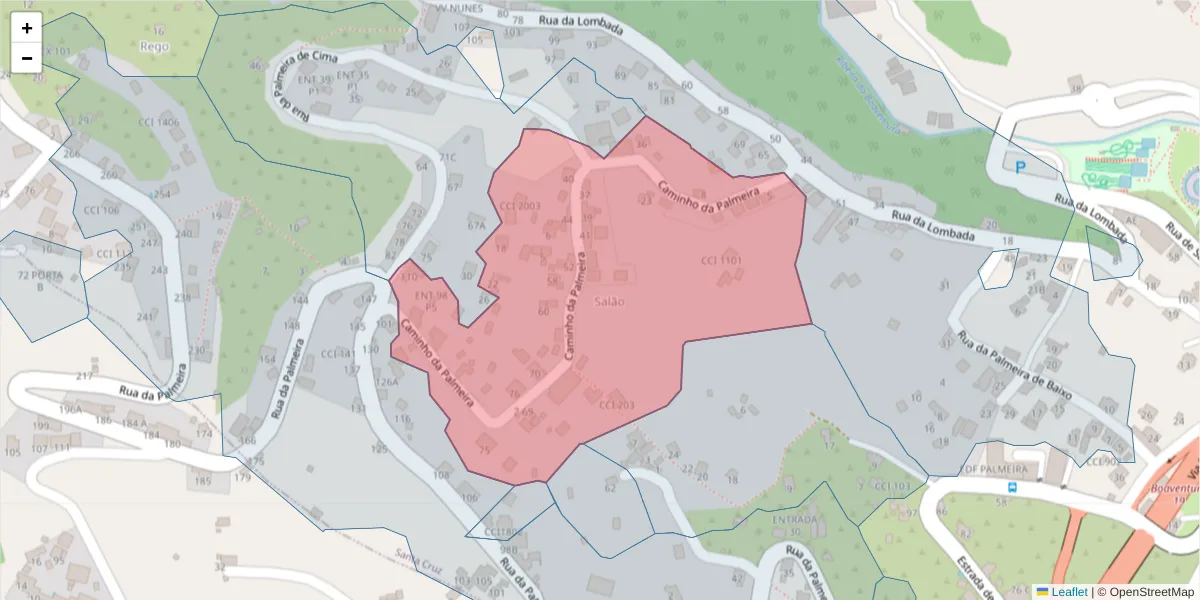 Mapa detalhado do código postal 9100-192 com limites, códigos postais vizinhos e agências dos correios