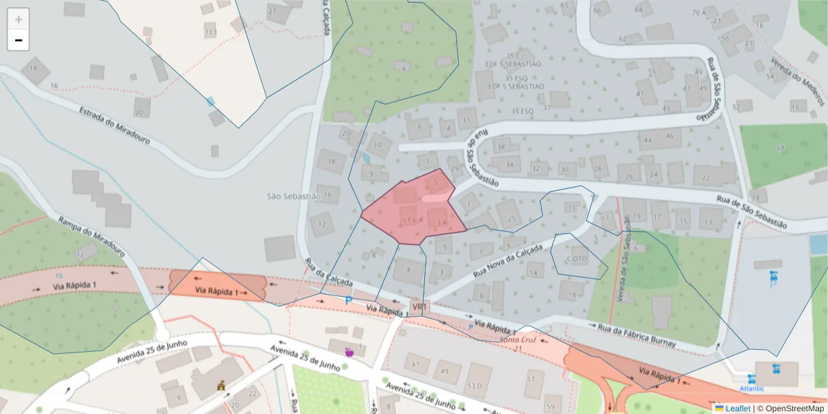 Mapa detalhado do código postal 9100-200 com limites, códigos postais vizinhos e agências dos correios