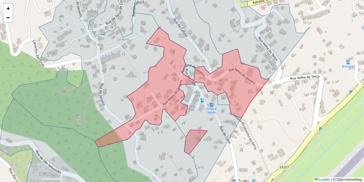 Mapa detalhado do código postal 9100-209 com limites, códigos postais vizinhos e agências dos correios