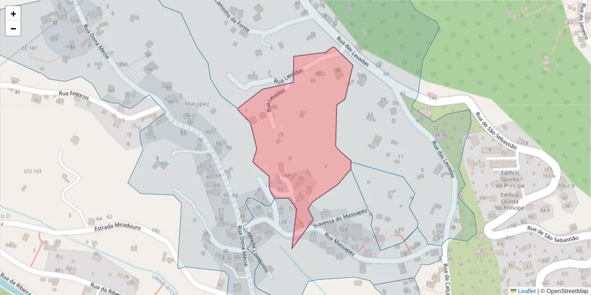 Mapa detalhado do código postal 9100-211 com limites, códigos postais vizinhos e agências dos correios