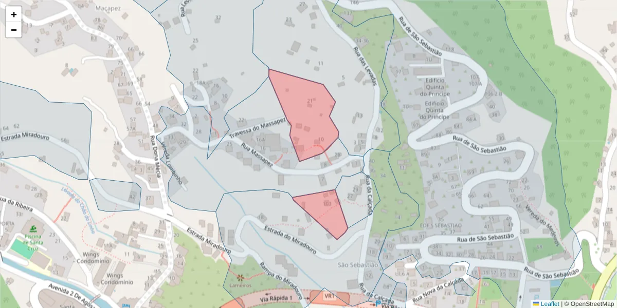 Mapa detalhado do código postal 9100-212 com limites, códigos postais vizinhos e agências dos correios