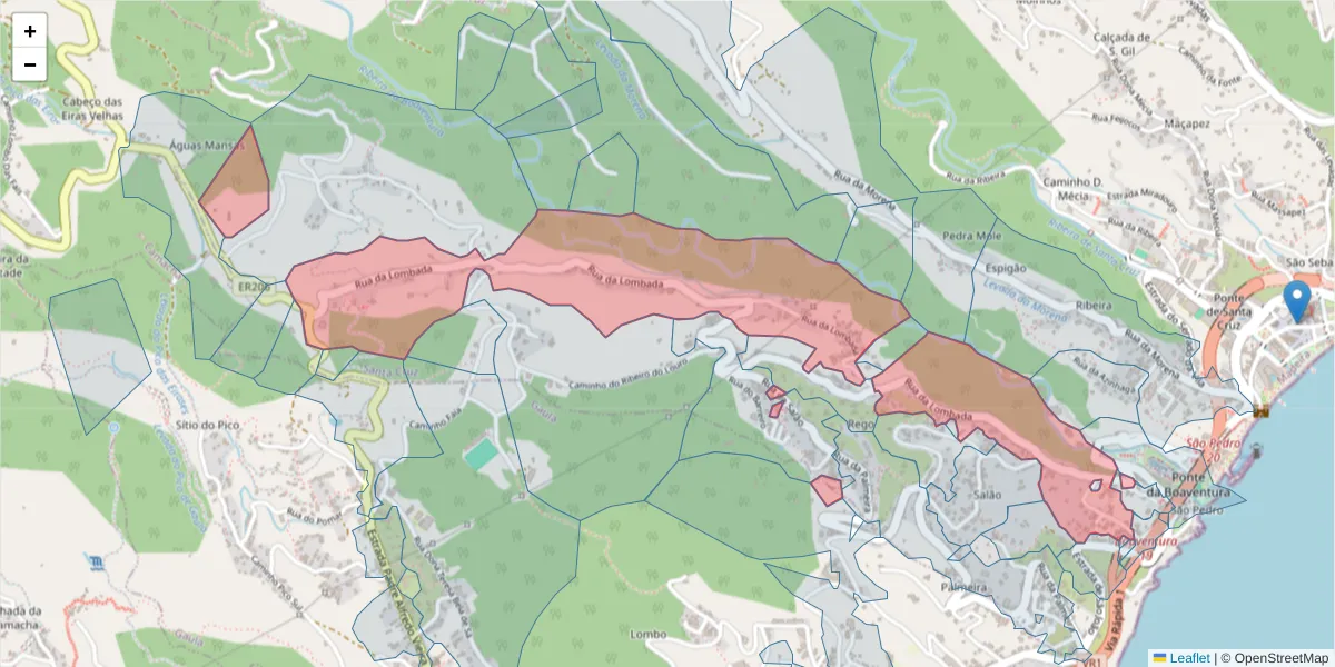 Mapa detalhado do código postal 9100-219 com limites, códigos postais vizinhos e agências dos correios