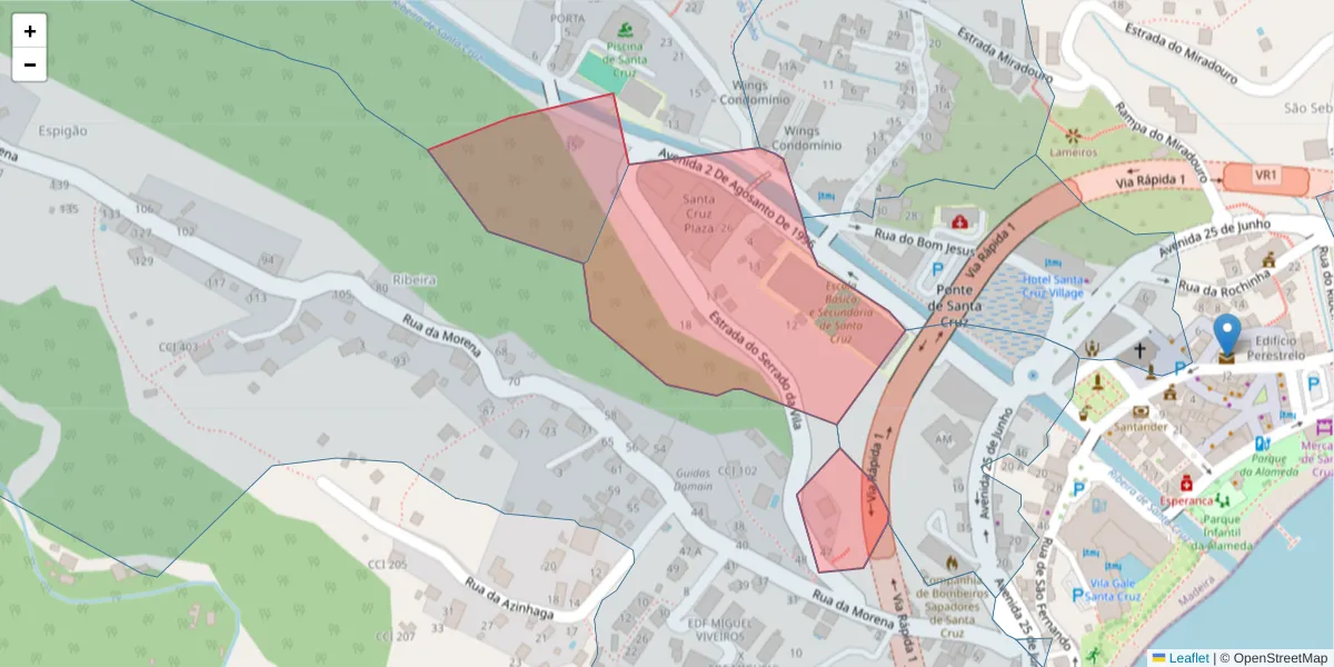 Mapa detalhado do código postal 9100-235 com limites, códigos postais vizinhos e agências dos correios