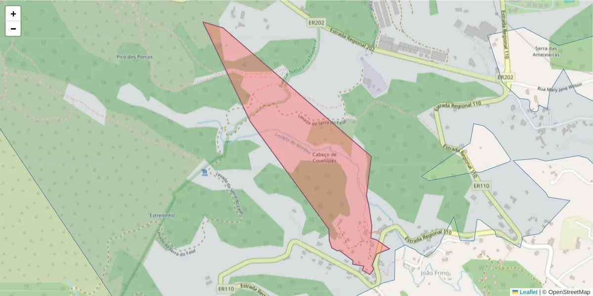 Mapa detalhado do código postal 9100-255 com limites, códigos postais vizinhos e agências dos correios