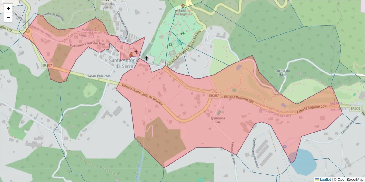 Mapa detalhado do código postal 9100-268 com limites, códigos postais vizinhos e agências dos correios