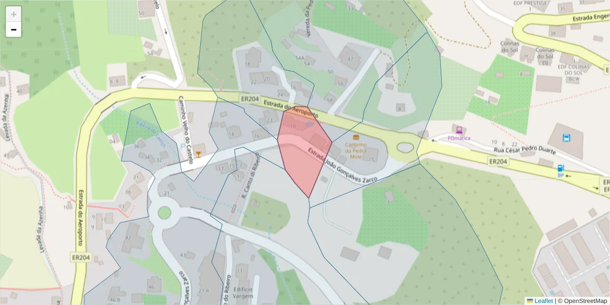 Mapa detalhado do código postal 9125-005 com limites, códigos postais vizinhos e agências dos correios