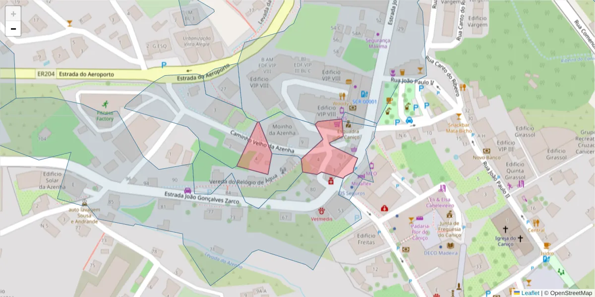 Mapa detalhado do código postal 9125-011 com limites, códigos postais vizinhos e agências dos correios