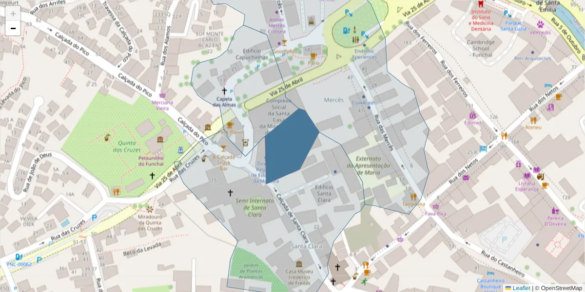 Mapa detalhado do código postal 9125-024 com limites, códigos postais vizinhos e agências dos correios