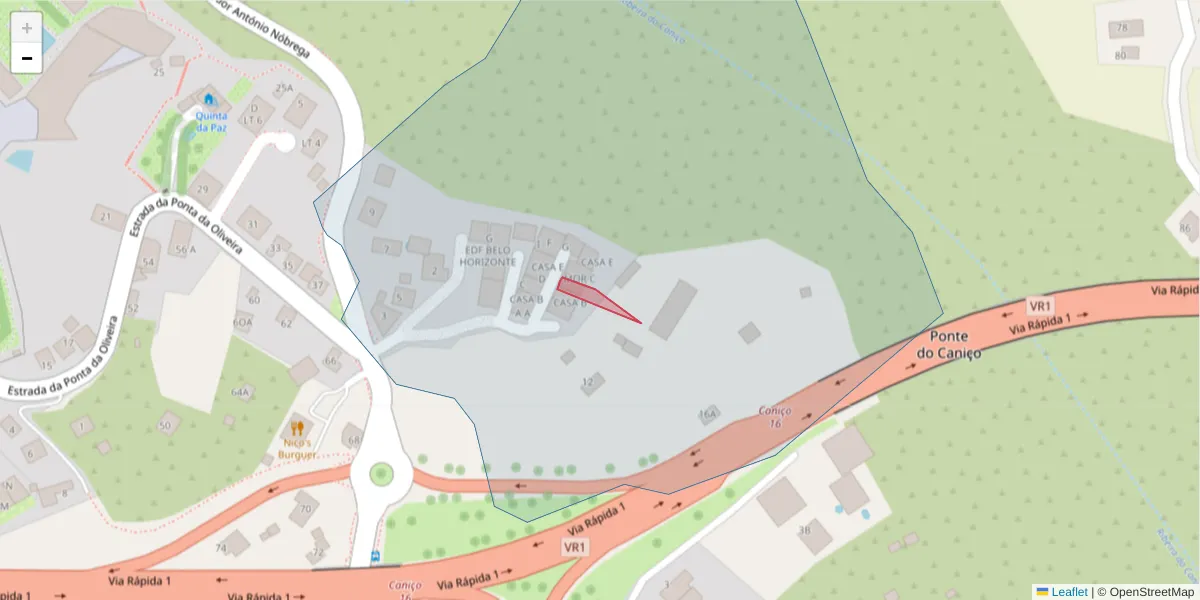 Mapa detalhado do código postal 9125-025 com limites, códigos postais vizinhos e agências dos correios
