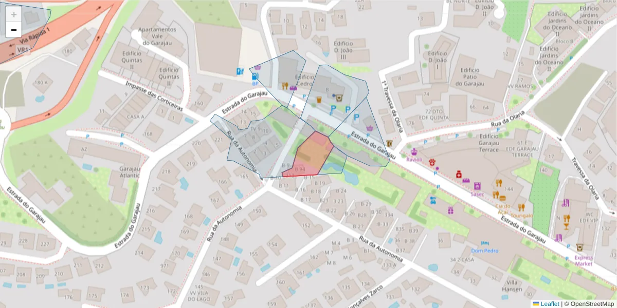 Mapa detalhado do código postal 9125-044 com limites, códigos postais vizinhos e agências dos correios