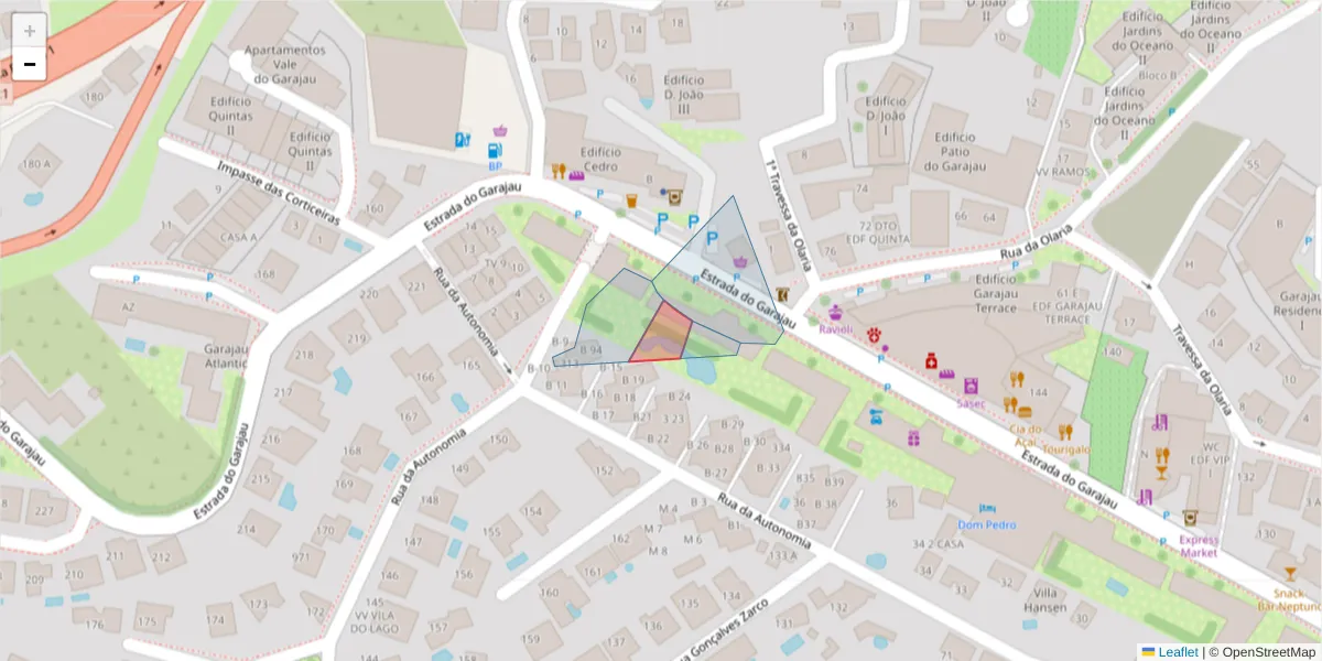 Mapa detalhado do código postal 9125-045 com limites, códigos postais vizinhos e agências dos correios