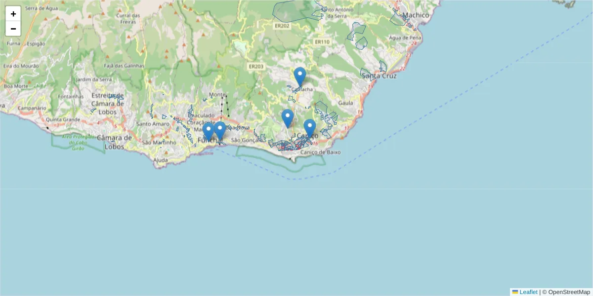 Mapa detalhado do código postal 9125-067 com limites, códigos postais vizinhos e agências dos correios