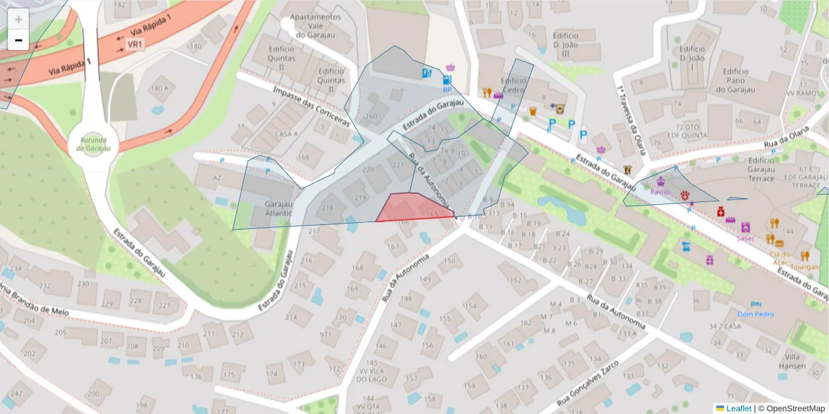 Mapa detalhado do código postal 9125-076 com limites, códigos postais vizinhos e agências dos correios