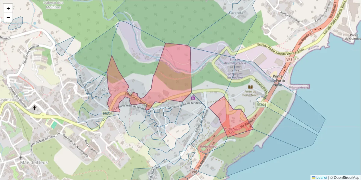 Mapa detalhado do código postal 9125-078 com limites, códigos postais vizinhos e agências dos correios
