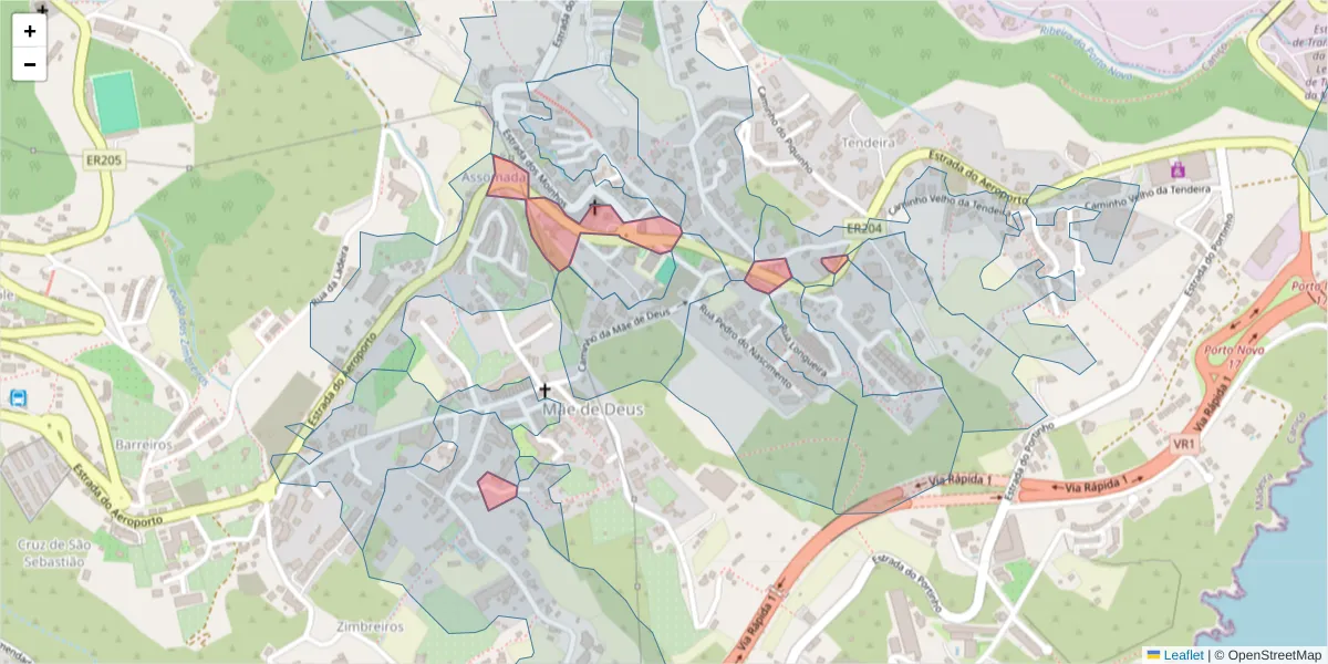 Mapa detalhado do código postal 9125-079 com limites, códigos postais vizinhos e agências dos correios