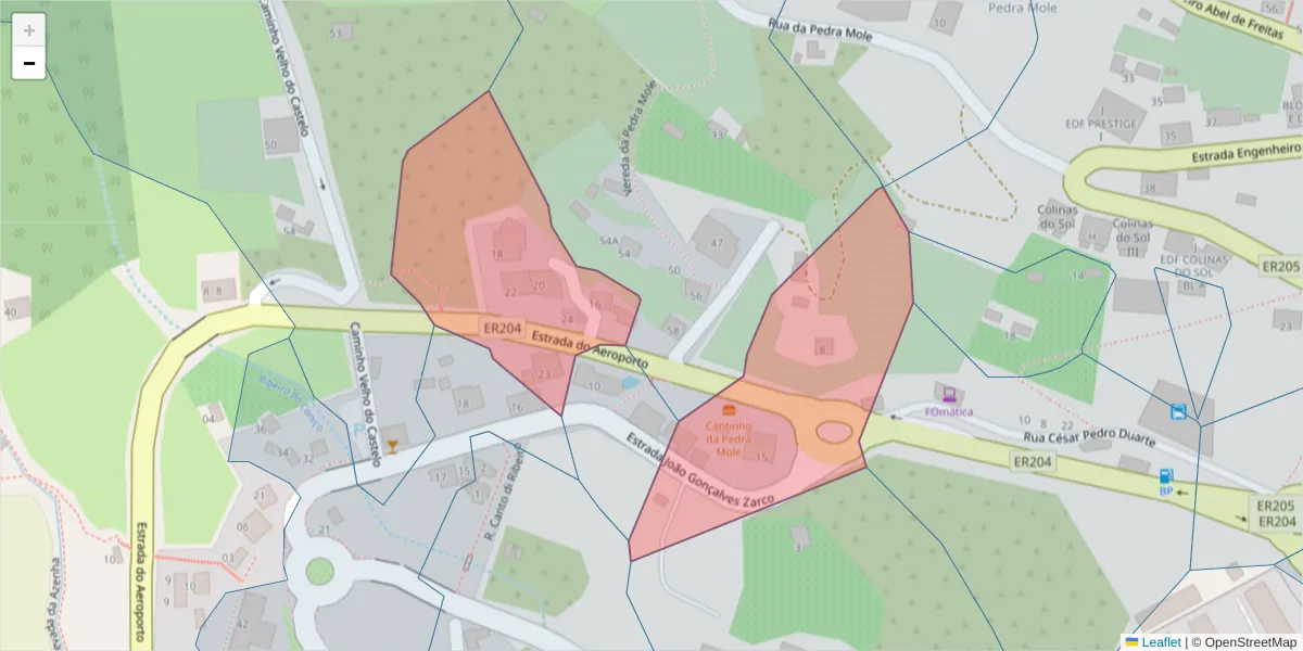 Mapa detalhado do código postal 9125-082 com limites, códigos postais vizinhos e agências dos correios