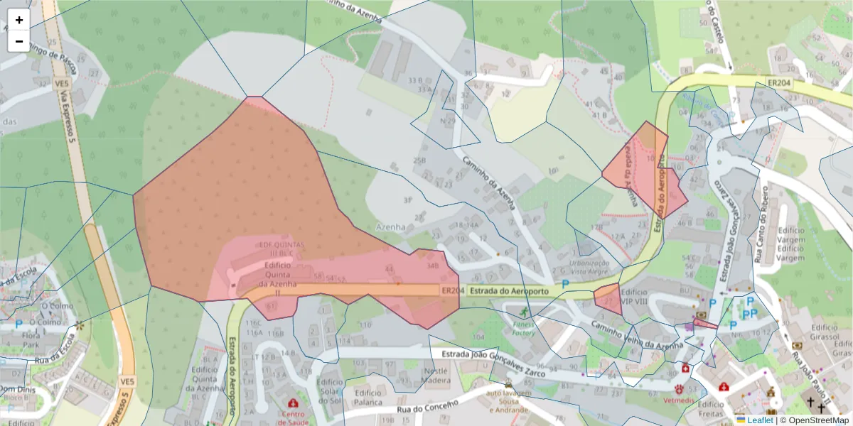 Mapa detalhado do código postal 9125-084 com limites, códigos postais vizinhos e agências dos correios