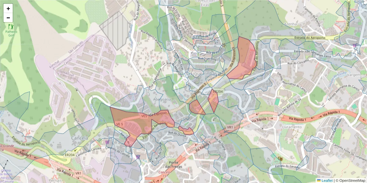 Mapa detalhado do código postal 9125-086 com limites, códigos postais vizinhos e agências dos correios