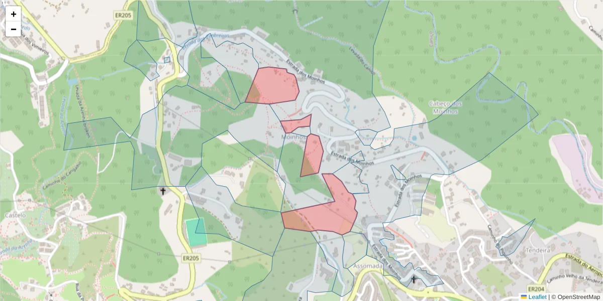 Mapa detalhado do código postal 9125-091 com limites, códigos postais vizinhos e agências dos correios