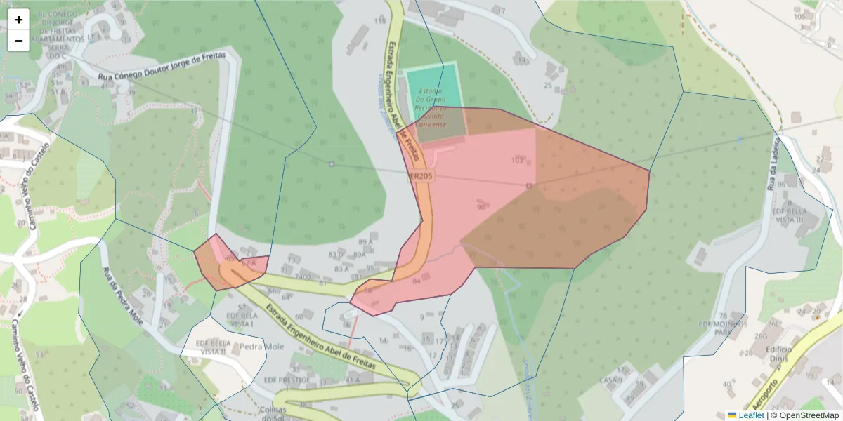 Mapa detalhado do código postal 9125-095 com limites, códigos postais vizinhos e agências dos correios
