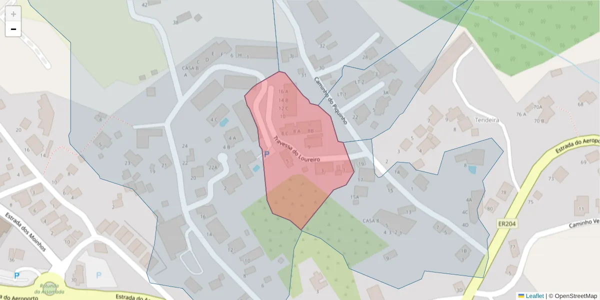 Mapa detalhado do código postal 9125-100 com limites, códigos postais vizinhos e agências dos correios