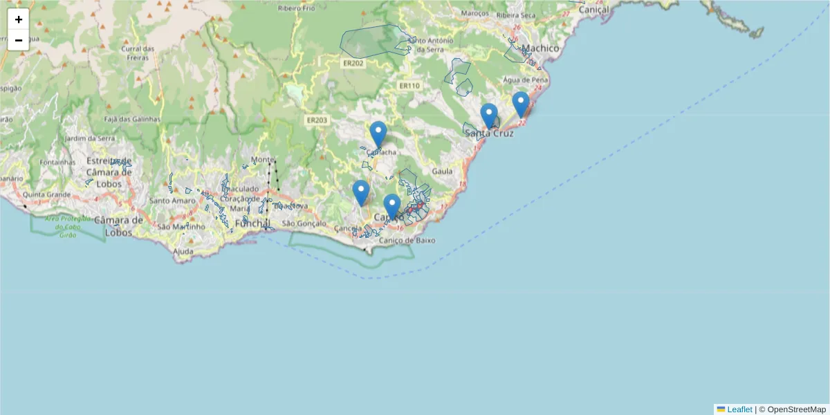Mapa detalhado do código postal 9125-101 com limites, códigos postais vizinhos e agências dos correios