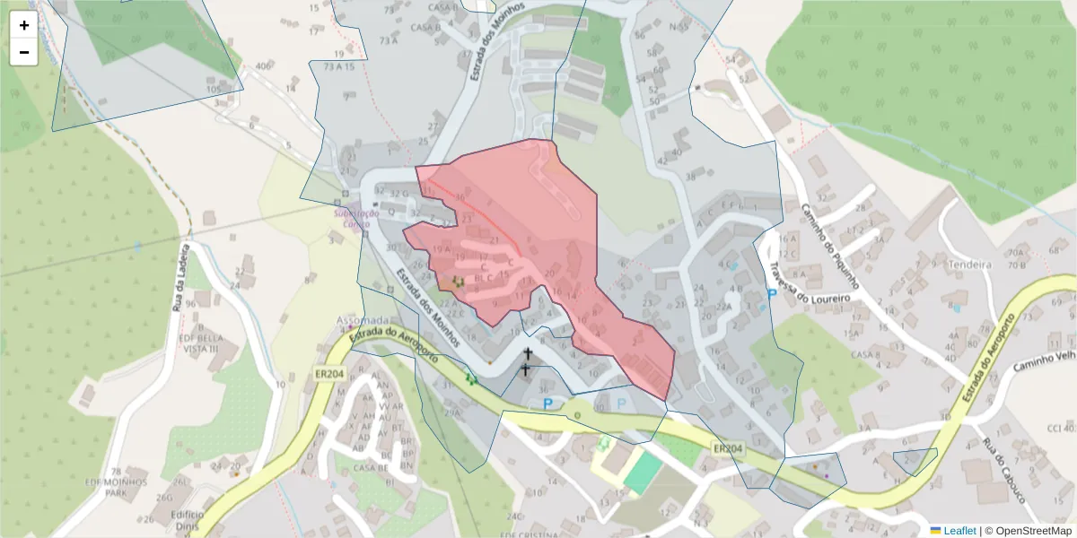Mapa detalhado do código postal 9125-107 com limites, códigos postais vizinhos e agências dos correios