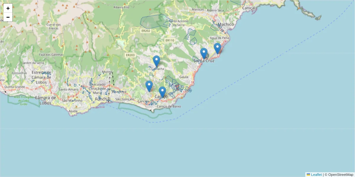 Mapa detalhado do código postal 9125-109 com limites, códigos postais vizinhos e agências dos correios