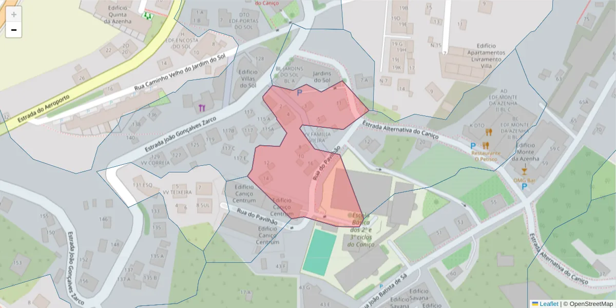 Mapa detalhado do código postal 9125-111 com limites, códigos postais vizinhos e agências dos correios