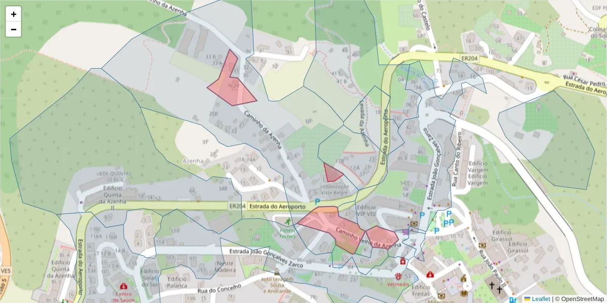 Mapa detalhado do código postal 9125-115 com limites, códigos postais vizinhos e agências dos correios