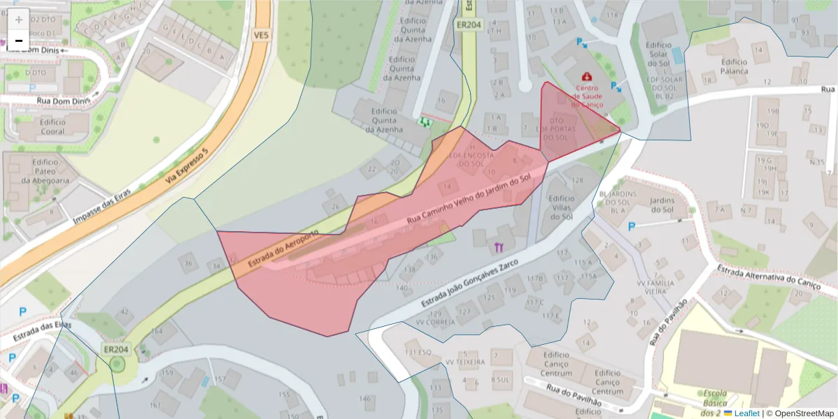 Mapa detalhado do código postal 9125-118 com limites, códigos postais vizinhos e agências dos correios