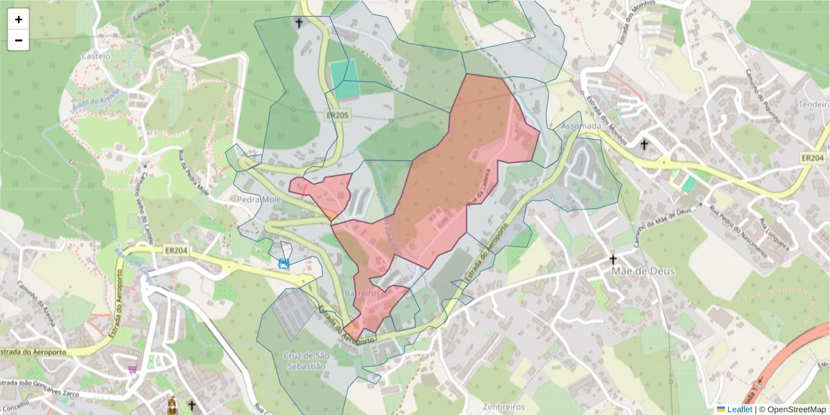 Mapa detalhado do código postal 9125-119 com limites, códigos postais vizinhos e agências dos correios