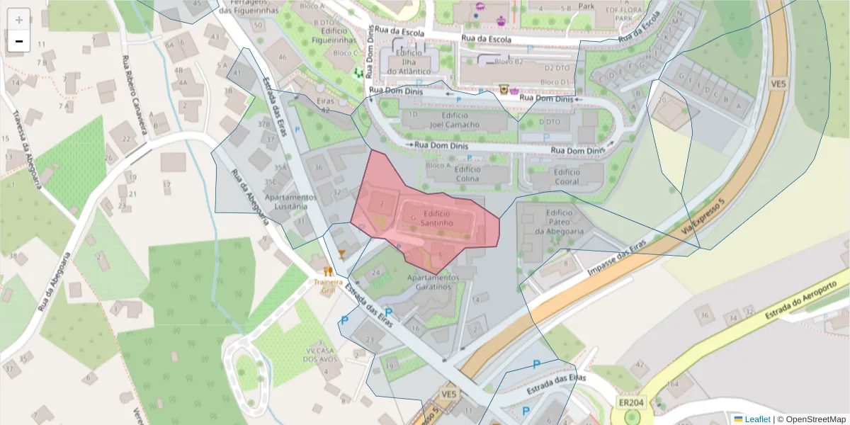 Mapa detalhado do código postal 9125-125 com limites, códigos postais vizinhos e agências dos correios