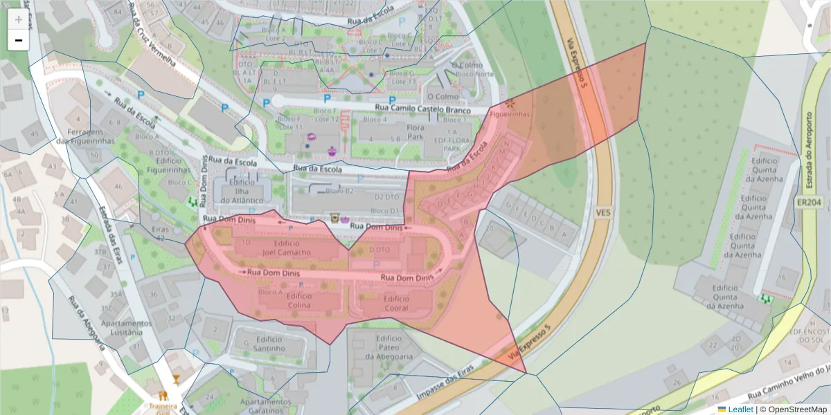 Mapa detalhado do código postal 9125-128 com limites, códigos postais vizinhos e agências dos correios
