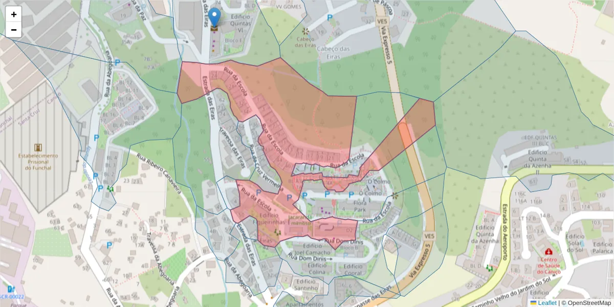 Mapa detalhado do código postal 9125-131 com limites, códigos postais vizinhos e agências dos correios
