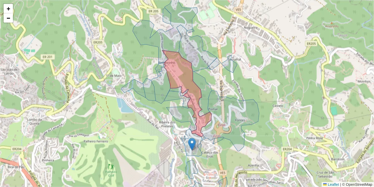 Mapa detalhado do código postal 9125-136 com limites, códigos postais vizinhos e agências dos correios