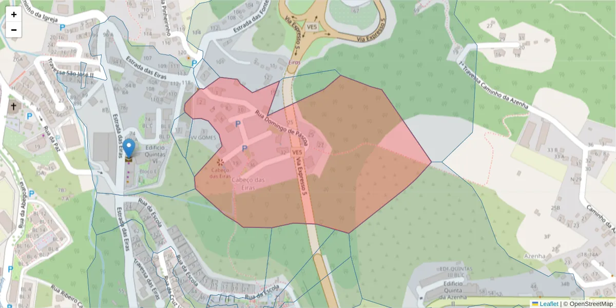 Mapa detalhado do código postal 9125-143 com limites, códigos postais vizinhos e agências dos correios