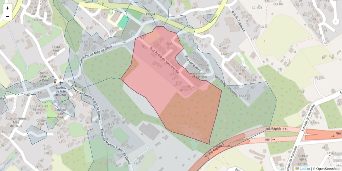 Mapa detalhado do código postal 9125-150 com limites, códigos postais vizinhos e agências dos correios