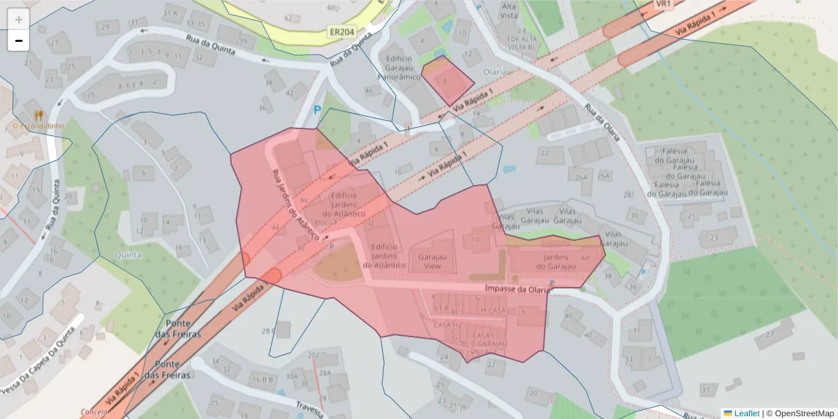 Mapa detalhado do código postal 9125-162 com limites, códigos postais vizinhos e agências dos correios