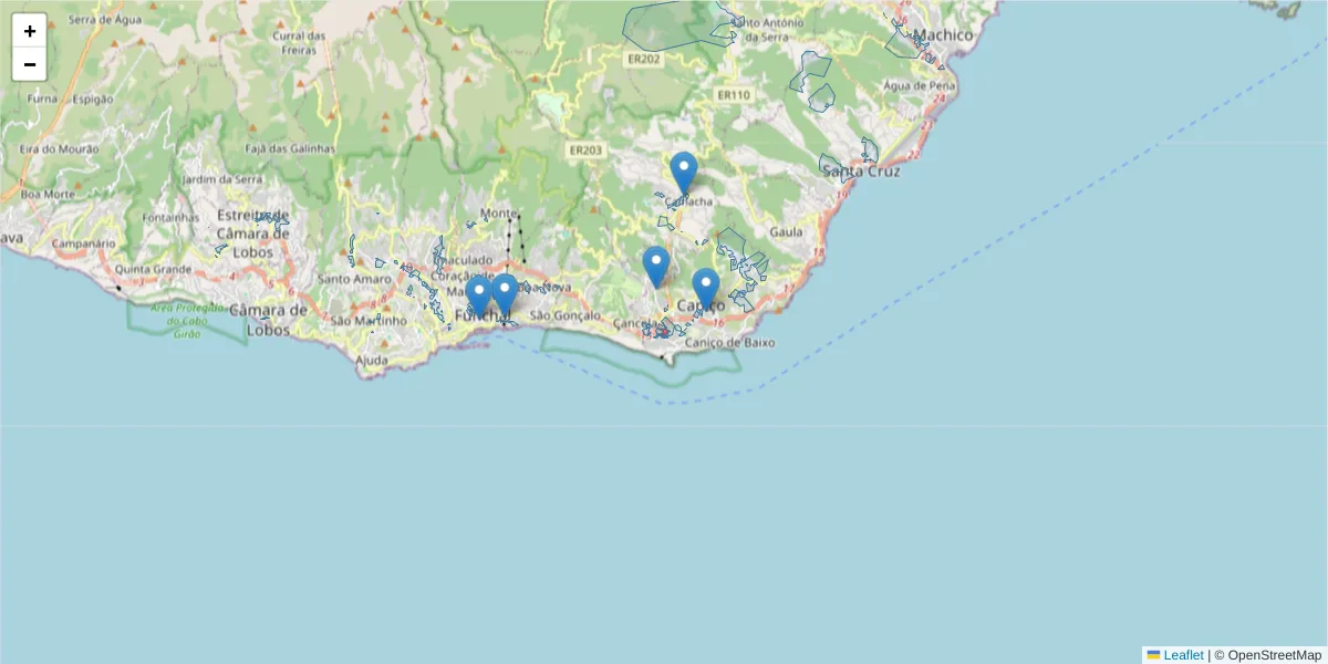 Mapa detalhado do código postal 9125-163 com limites, códigos postais vizinhos e agências dos correios