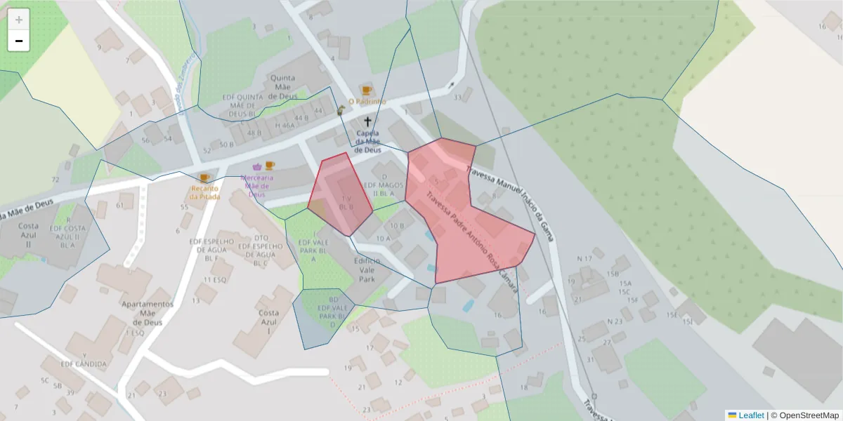 Mapa detalhado do código postal 9125-172 com limites, códigos postais vizinhos e agências dos correios